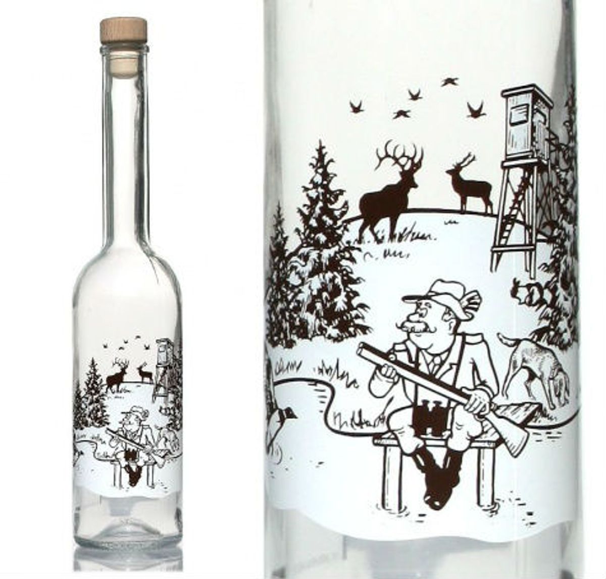 Glasflaske - Flaske med jagtmotiv - 500 ml.