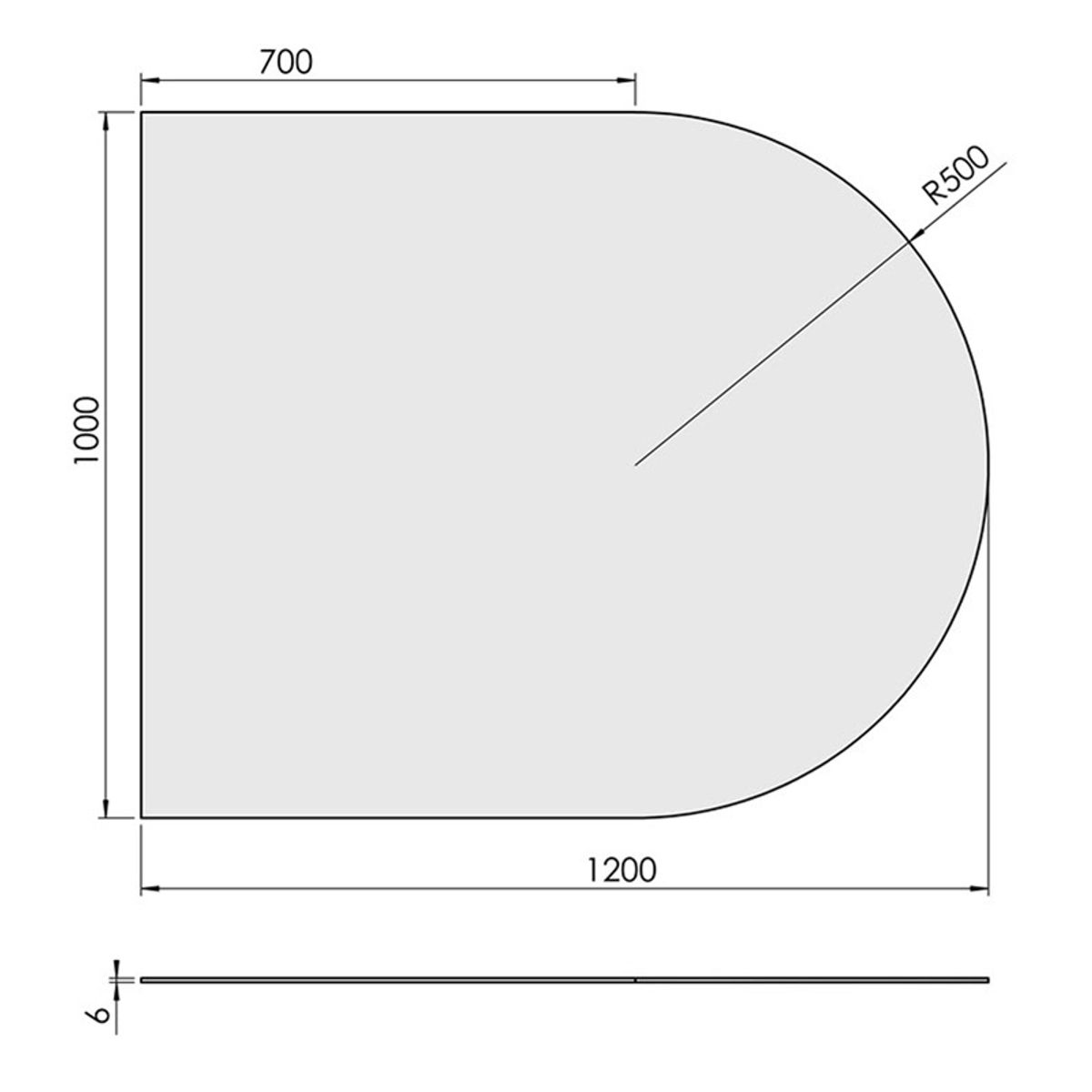 Glasgulvplade Halvcirkel - 100 x 120 cm