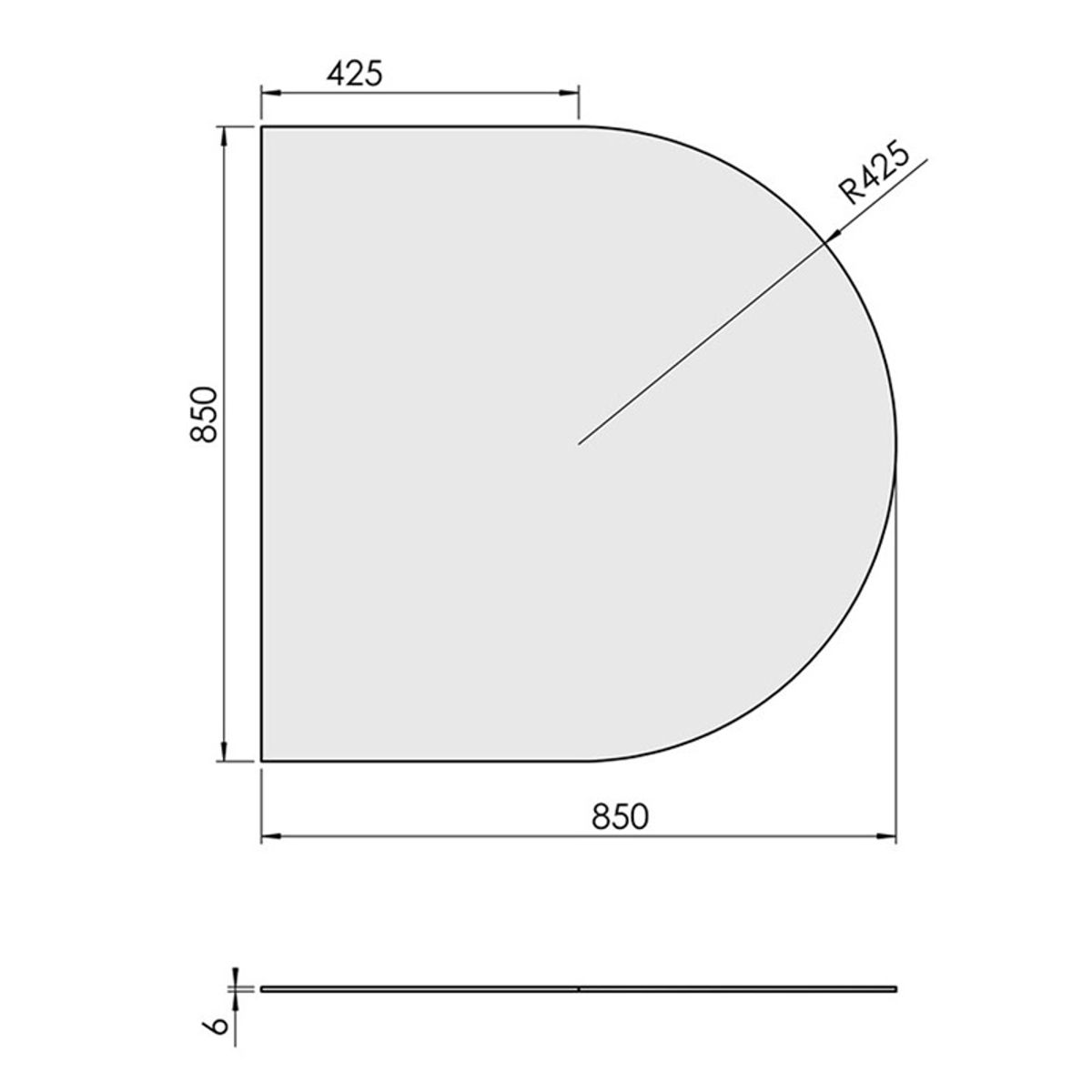 Glasgulvplade Halvcirkel - 85 x 85 cm