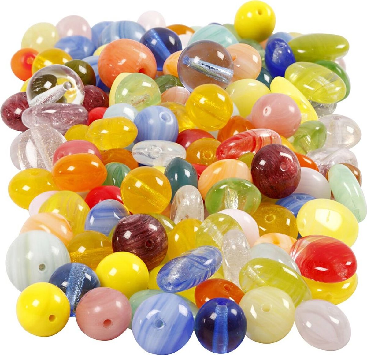 Glasperler - Rund - Oval - Rundflad - ø 6-13 Mm - Hulstr. 0,5-1,5 Mm - Assorterede Farver - 350 G