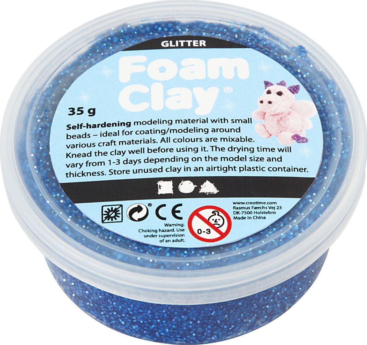 Glitter Foam Clay - Blå - Modellervoks - 35 G