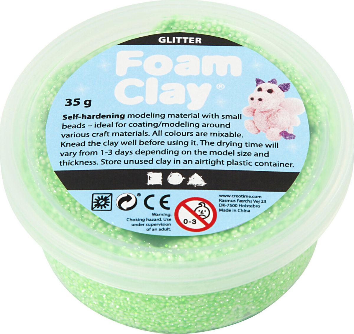 Glitter Foam Clay - Grøn - Modellervoks - 35 G