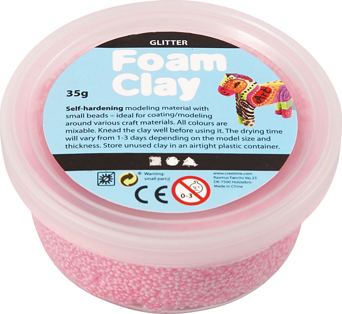 Glitter Foam Clay - Lyserød - Modellervoks - 35 G