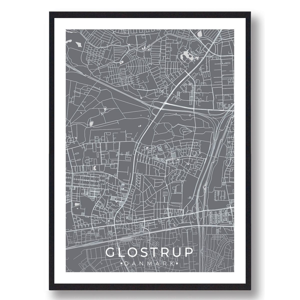 Glostrup by plakat - grå (Størrelse: L - 50x70cm (B2))