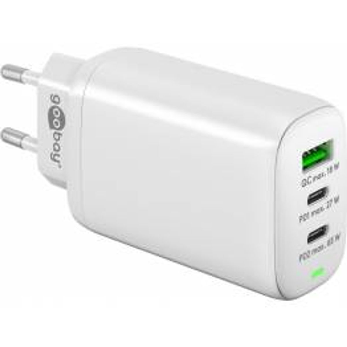 Goobay 3-port 65W Mac, iPhone og iPad USB-C PD / USB-A oplader - Hvid