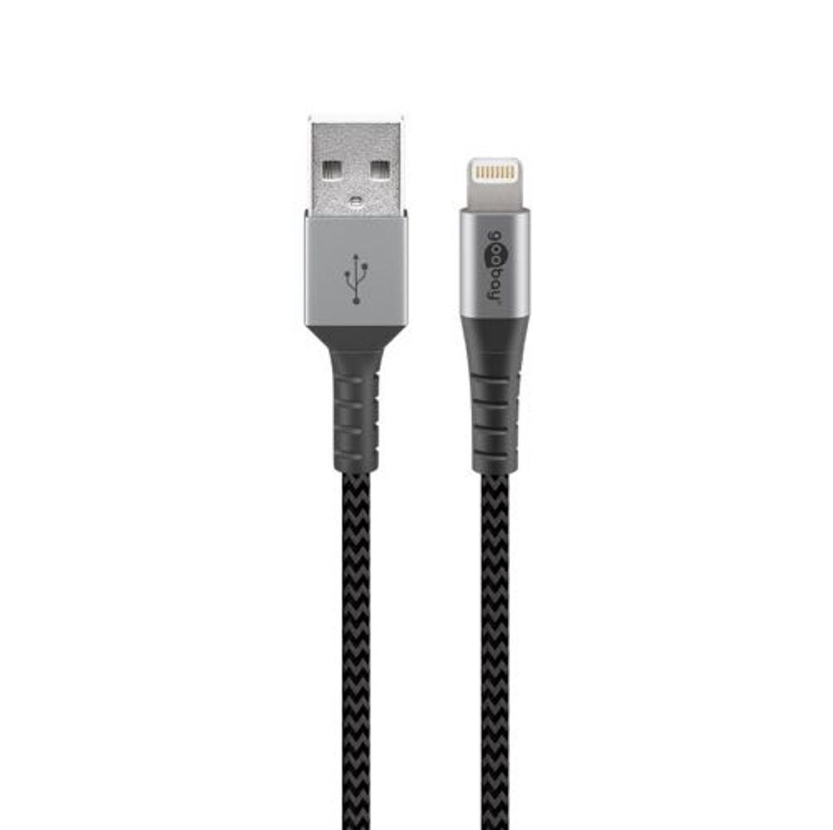 Goobay - USB 2.0 tekstil kabel Apple MFi certified (3A) (USB-A / Apple Lightning) (Han-Han) (Grå/Silver) - 1,0 m