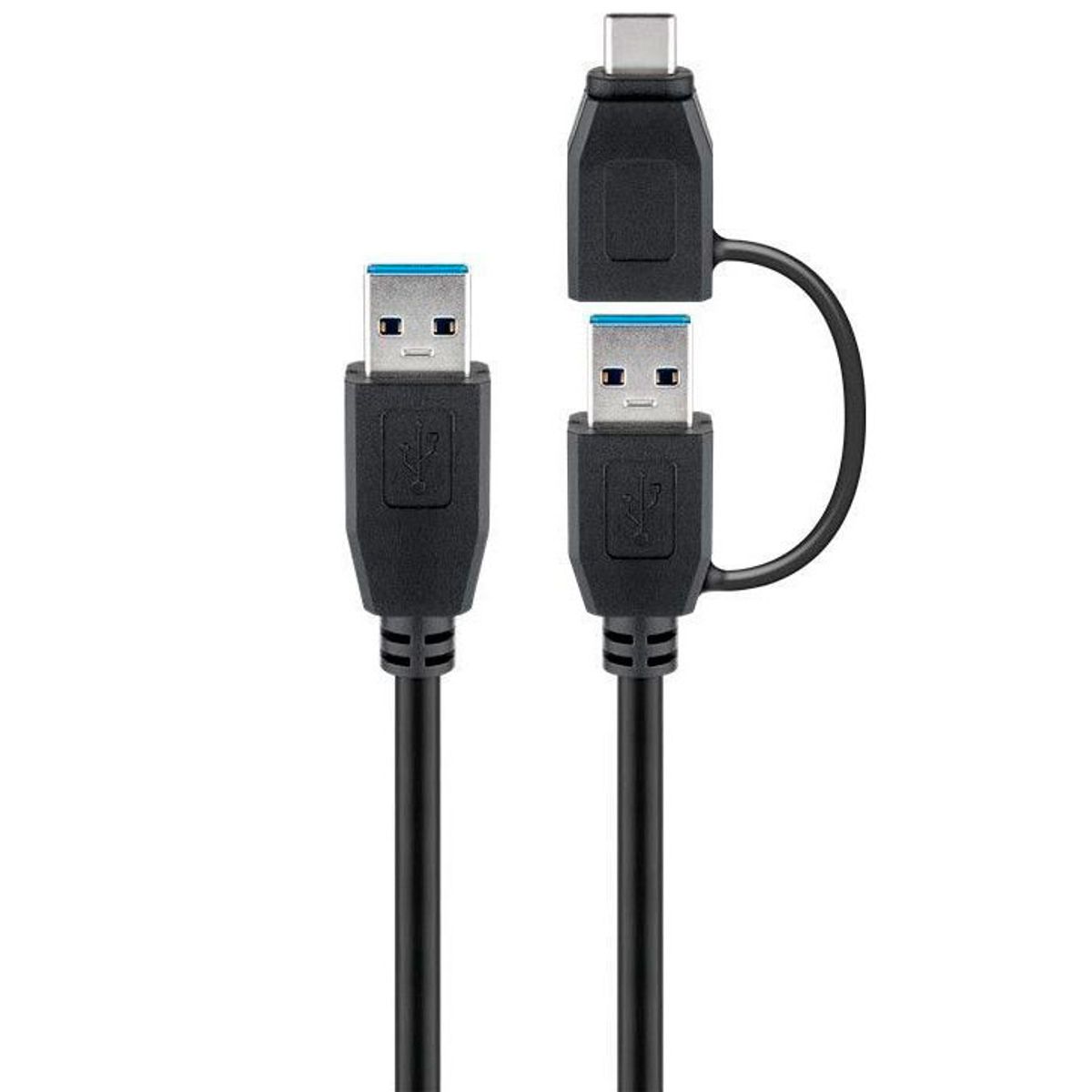 Goobay USB 3.0 kabel m. USB-A til USB-C Adapter Sort - 0,5 meter