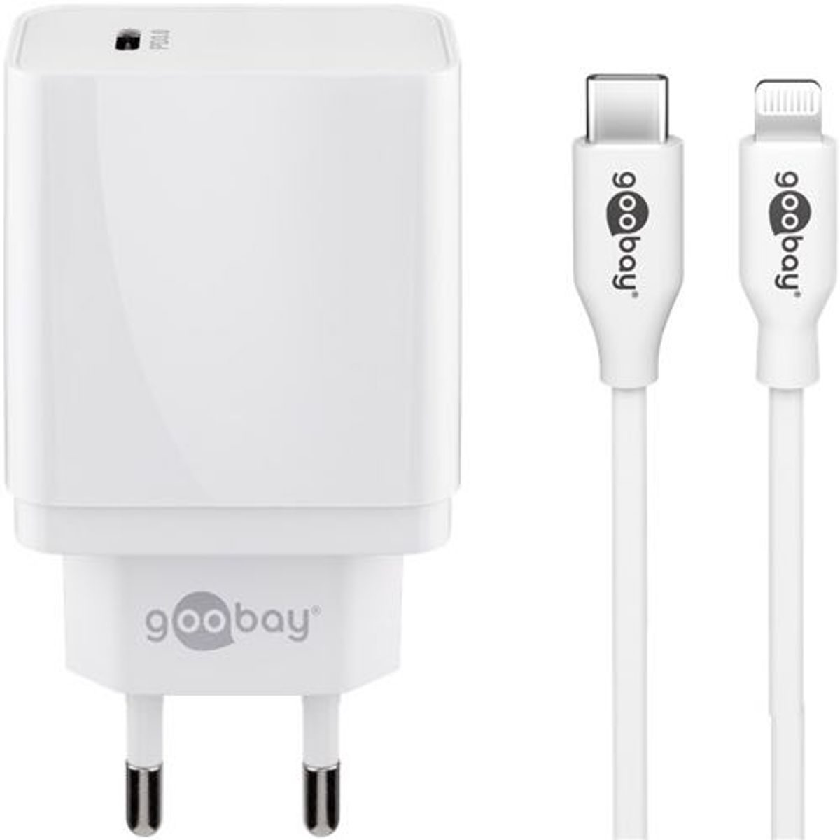 Goobay - USB-C PD oplader sæt (Apple Lightning) (3A/18W) (Han-Han) (Hvid) - 1,0 m