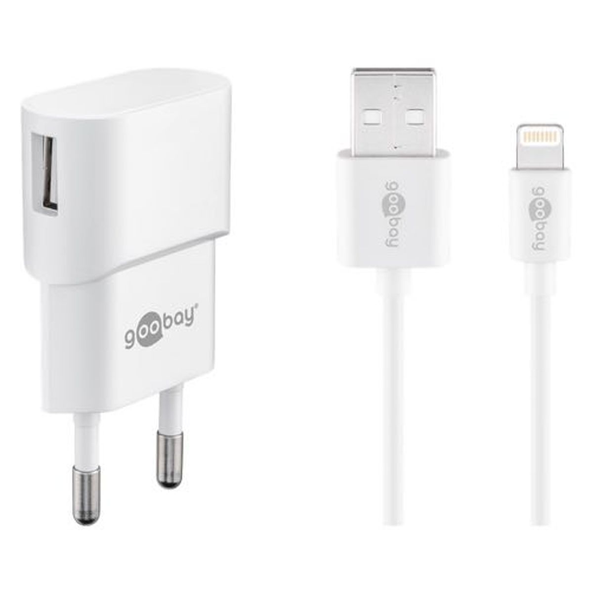 Goobay - USB oplader sæt (USB i siden) (Apple Lightning) (1A/5W) (Han-Han) (Hvid) - 1,0 m