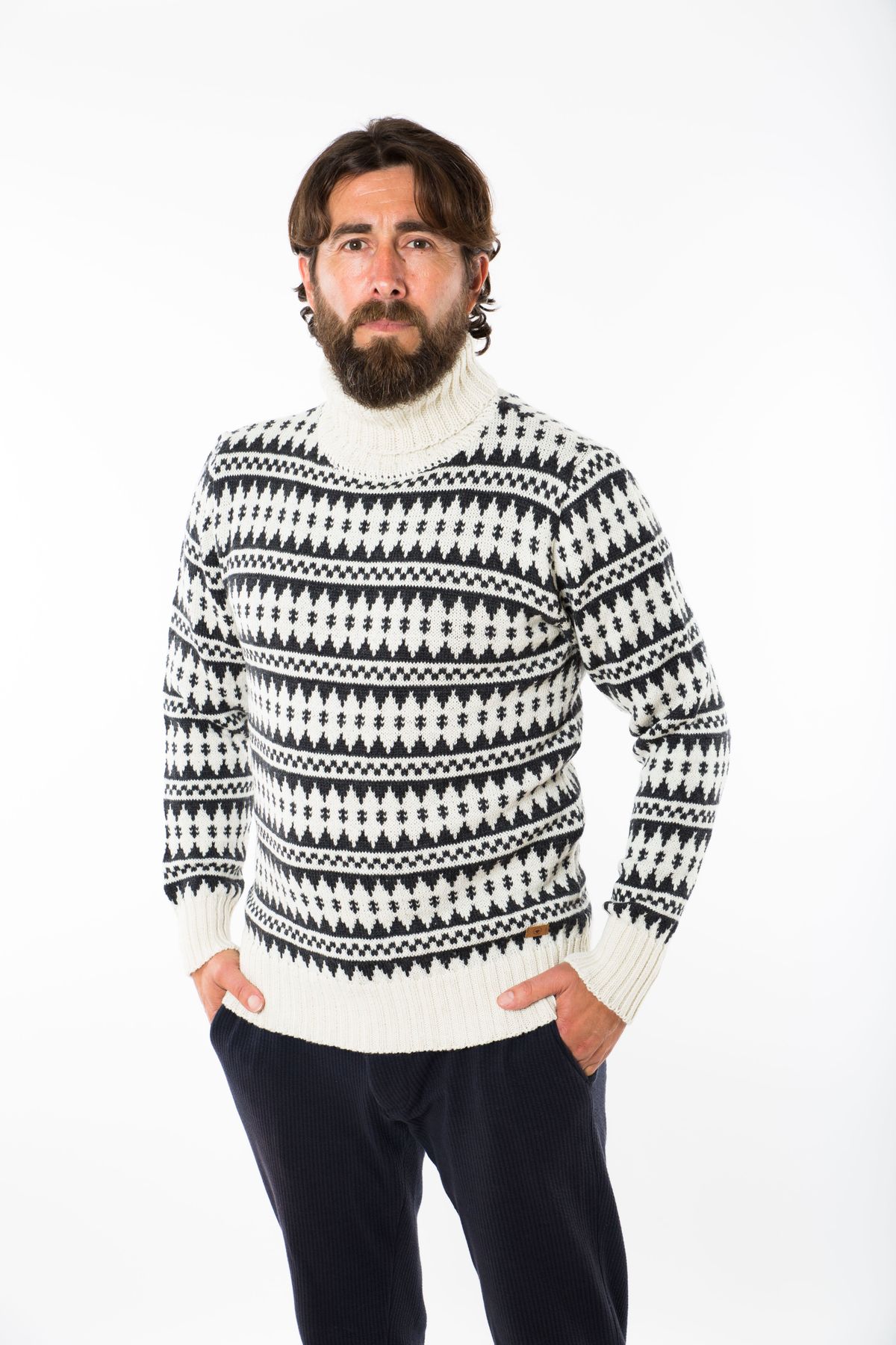 Gorm Sweater High Neck - Fuza Wool - Coal/white