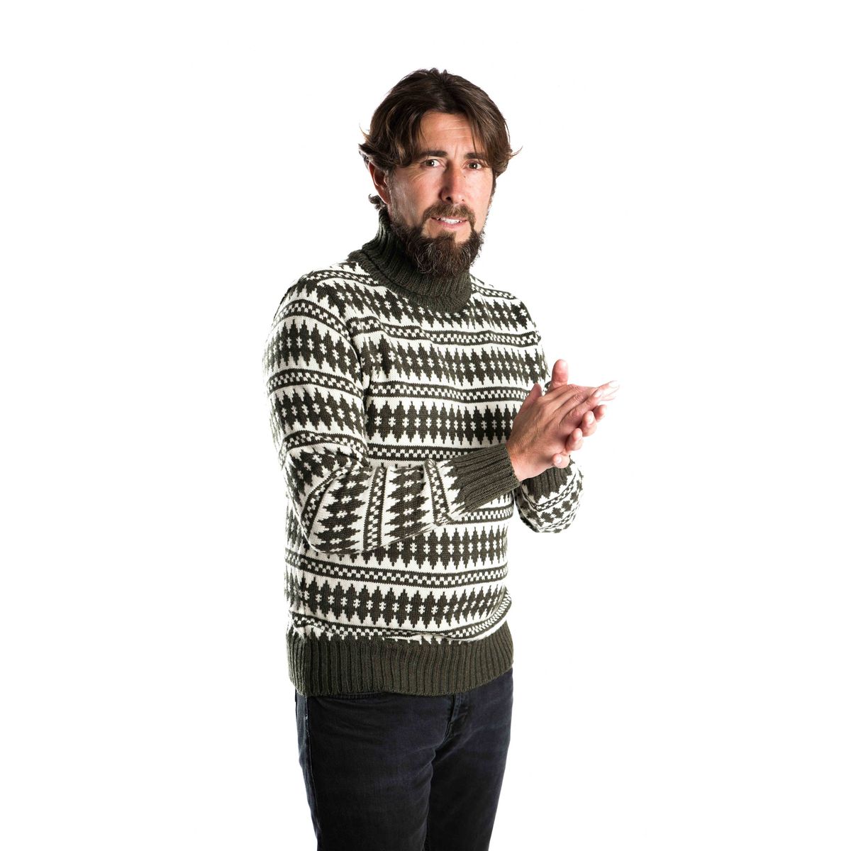 Gorm Sweater High Neck - Fuza Wool - White/coal