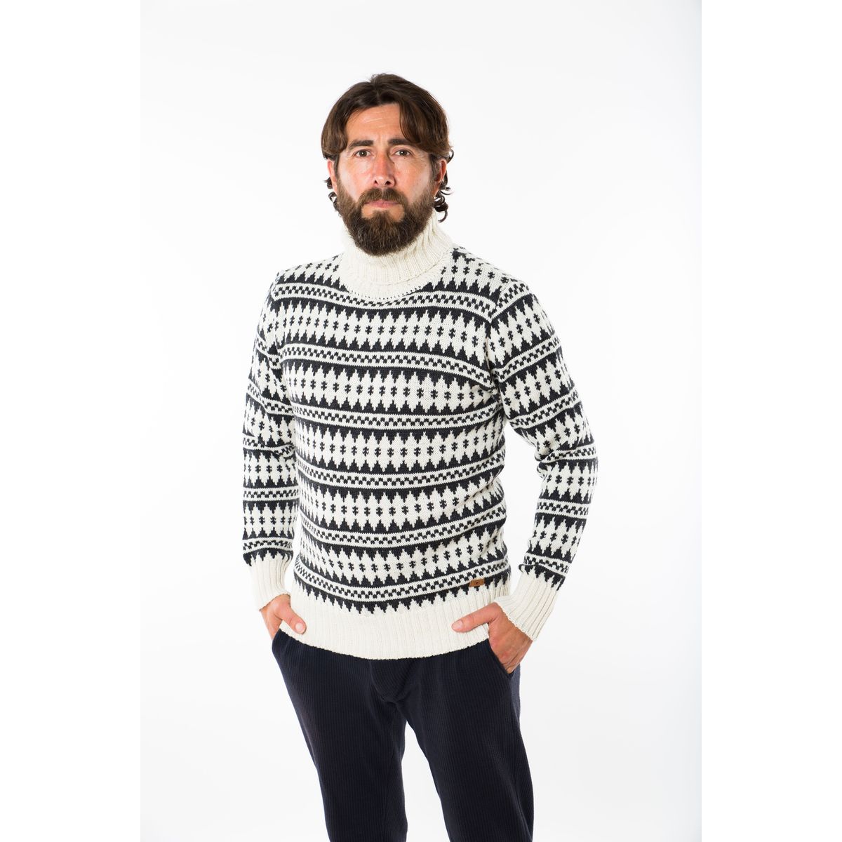 Gorm Sweater High Neck - Fuza Wool - White/coal