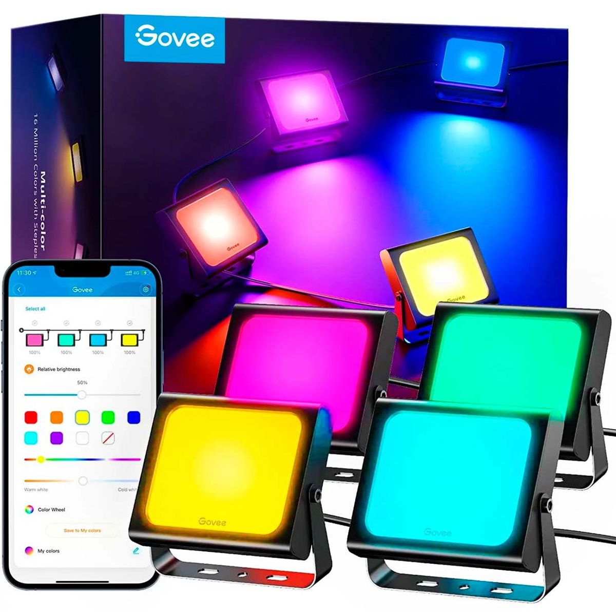 Govee LED Smart Projektør - RGBIC + CCT - 4 stk. - IP66 - Smart Home