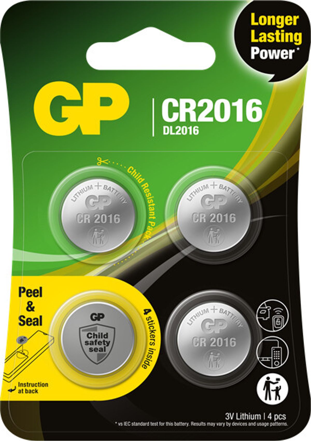 Gp - Lithium Knapcelle Batterier Cr2016 3v - 4 Stk