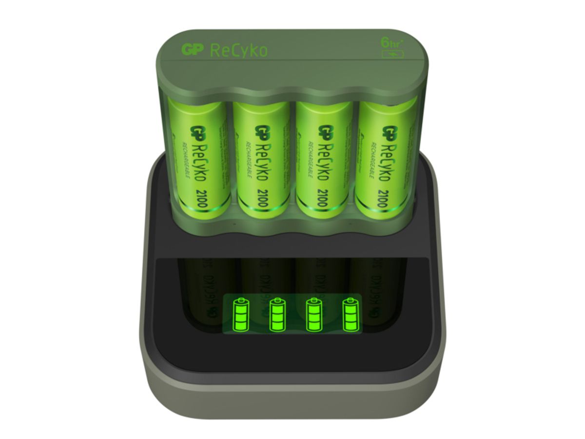 GP ReCyko Everyday-oplader B421 (USB) med ladestation D451, inkl. 4 stk. AA 2100mAh NiMH-batterier