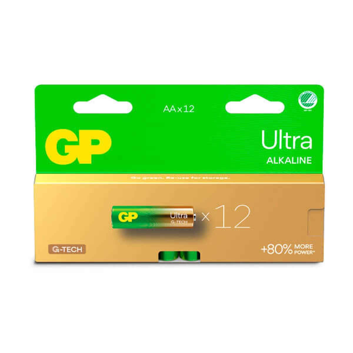 GP Ultra Alkaline AA batteri, 15AU/LR6, 12-pak