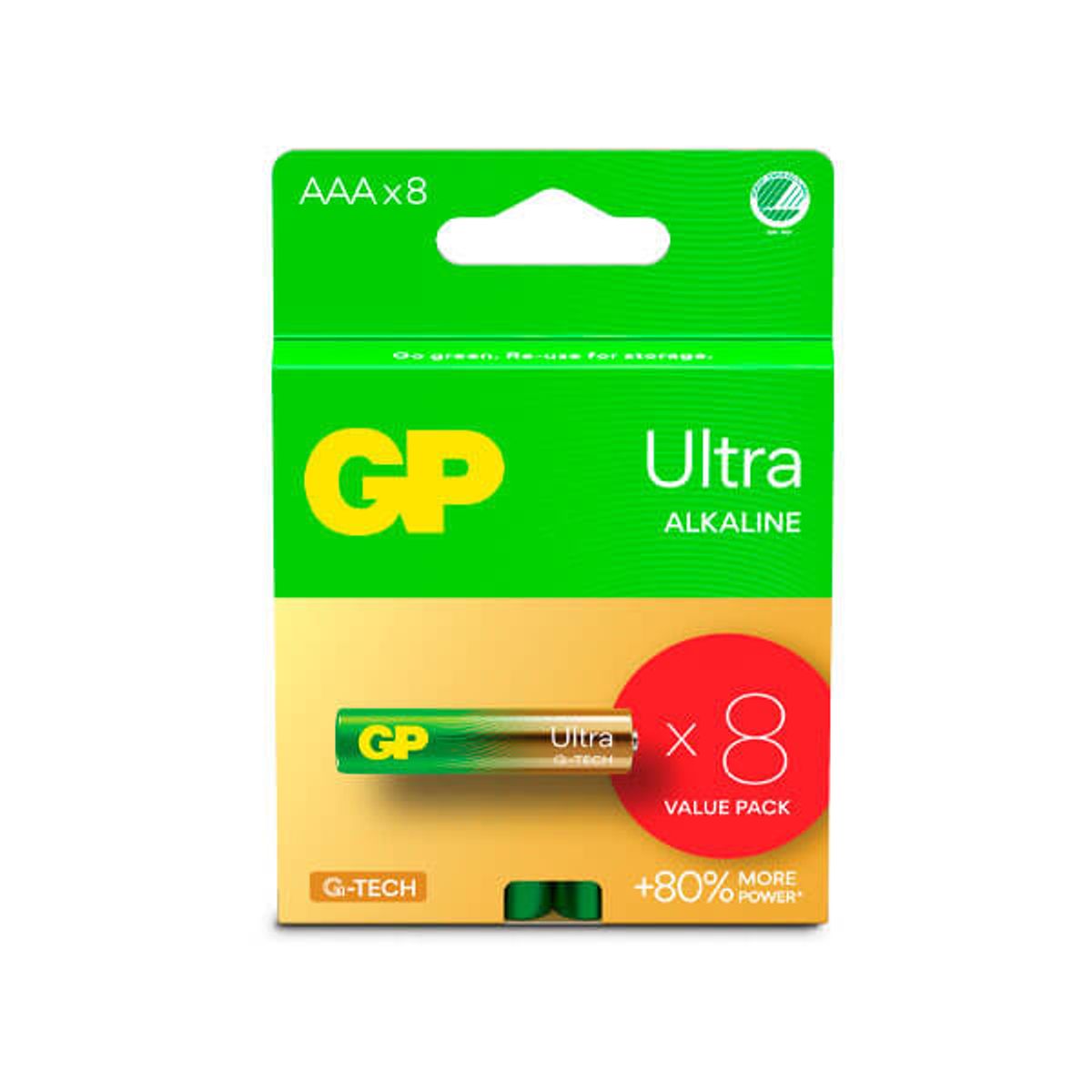 GP Ultra Alkaline AAA batteri, 24AU/LR03, 8-pak