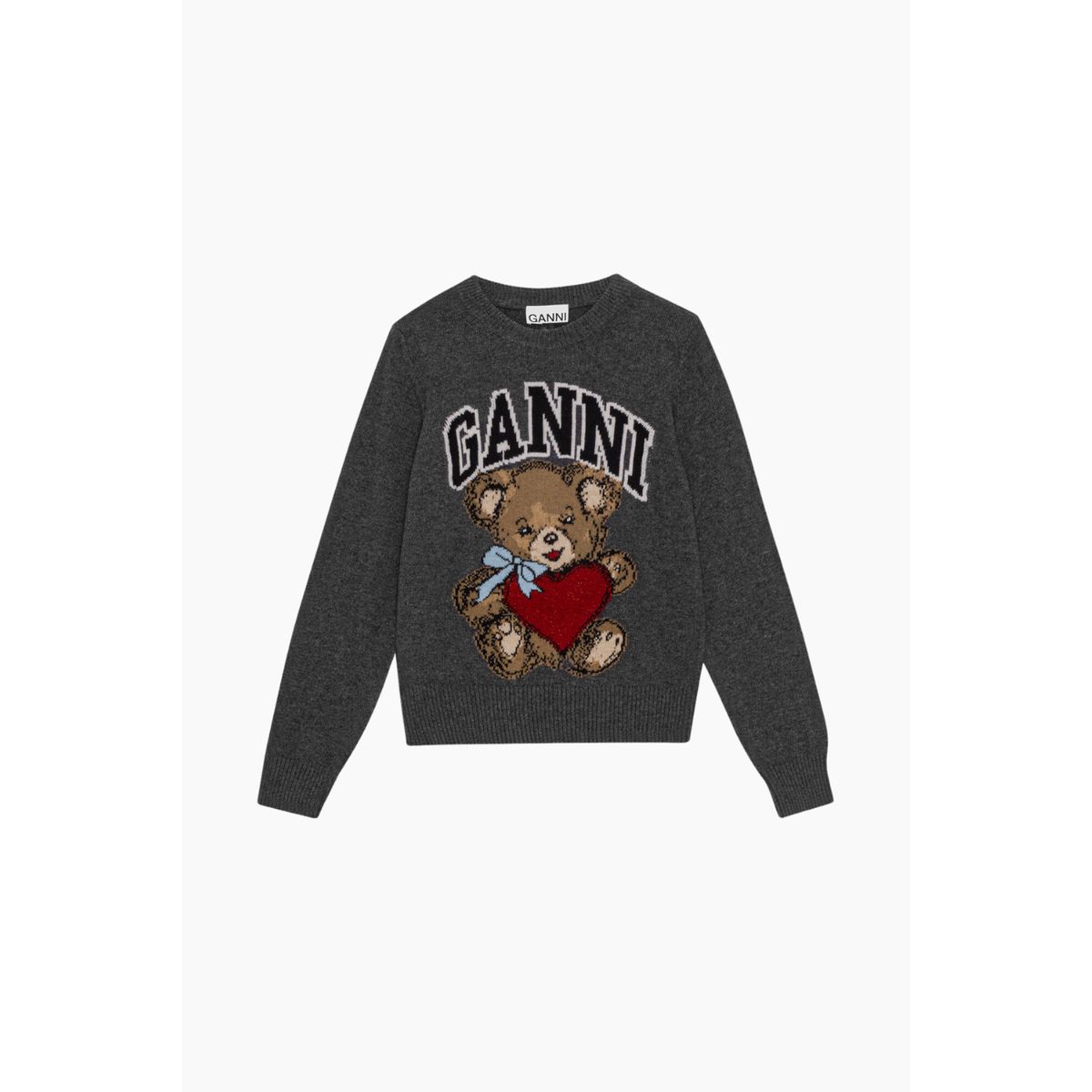 Graphic Wool Mix Bear Crewneck K2370 - Gray Quill - GANNI - Grå M