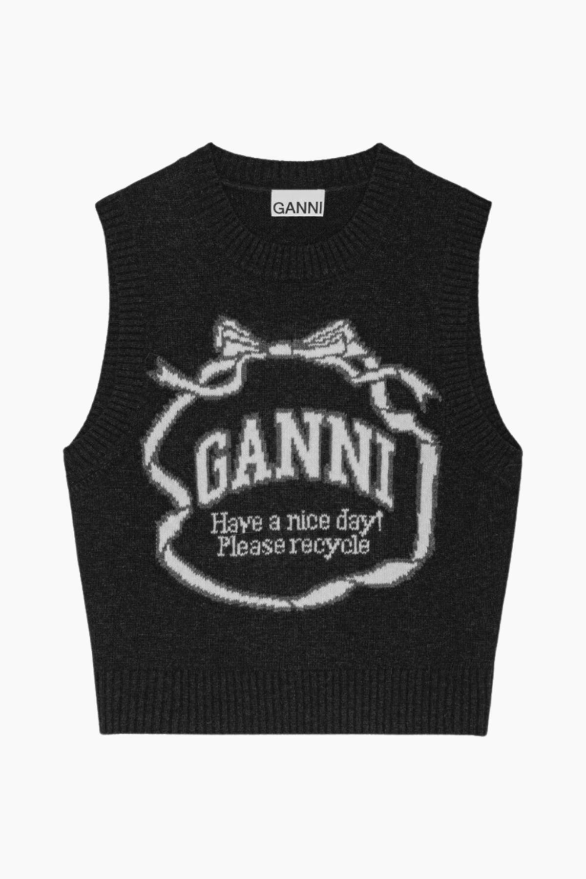 Graphic Wool Mix Bow Vest K2461 - Phantom - GANNI - Sort M