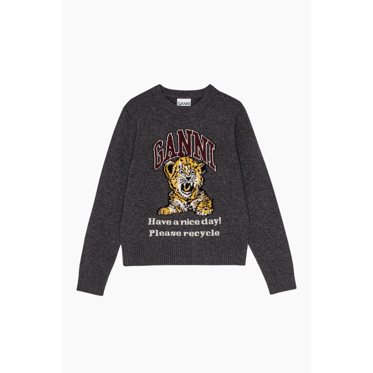 Graphic Wool Mix Tiger Crewneck K2278 - Grey Quill - GANNI - Grå S