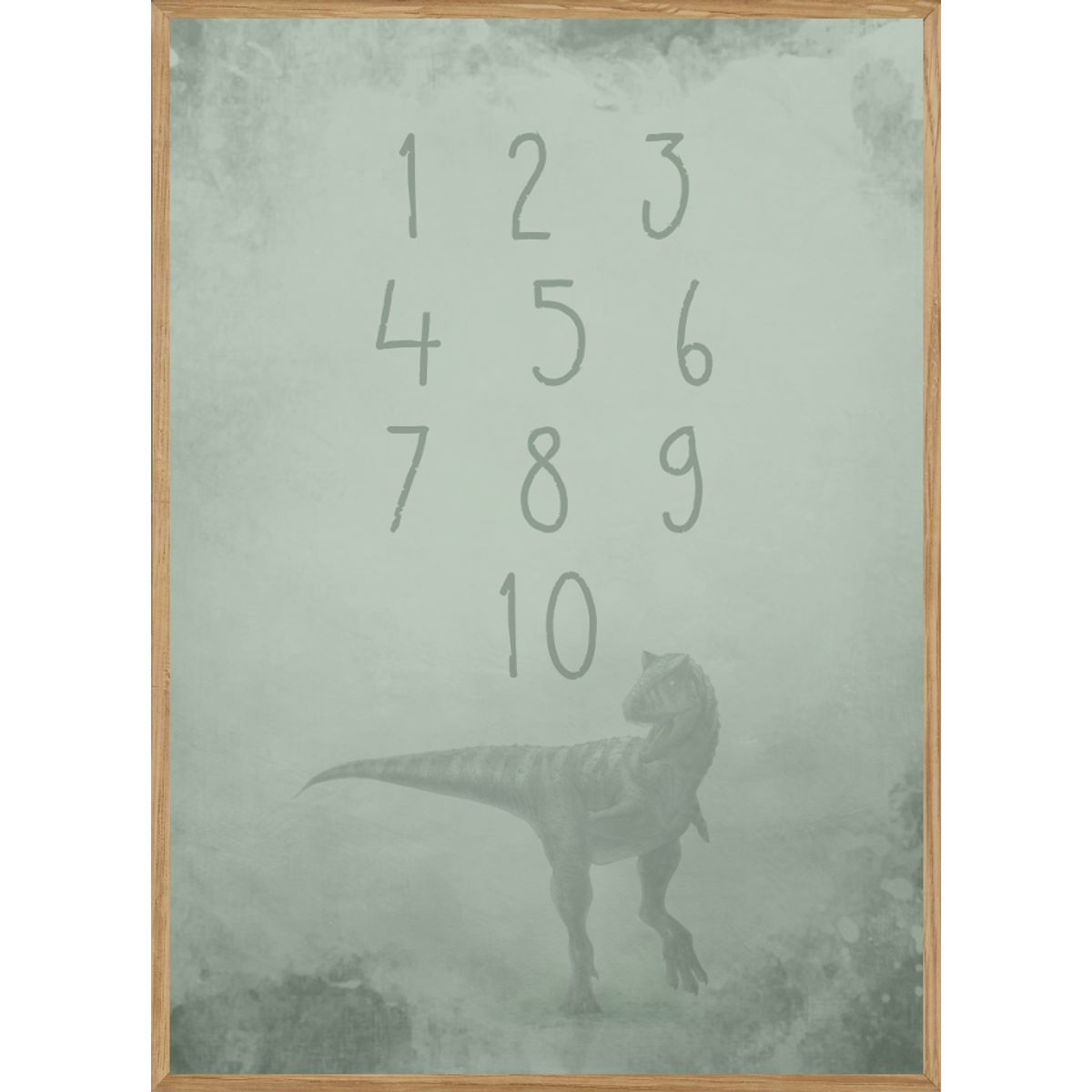 GREEN DINOSAUR NUMBERS - BØRNEPLAKAT A3 (29,7 x 42cm) - BØRN > BØRNEPLAKATER - Living Nature