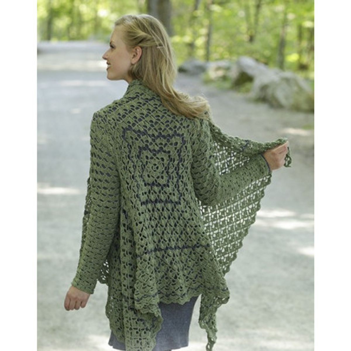 Green Envy by DROPS Design - Jakke Hækleopskrift str. S - XXXL - Medium