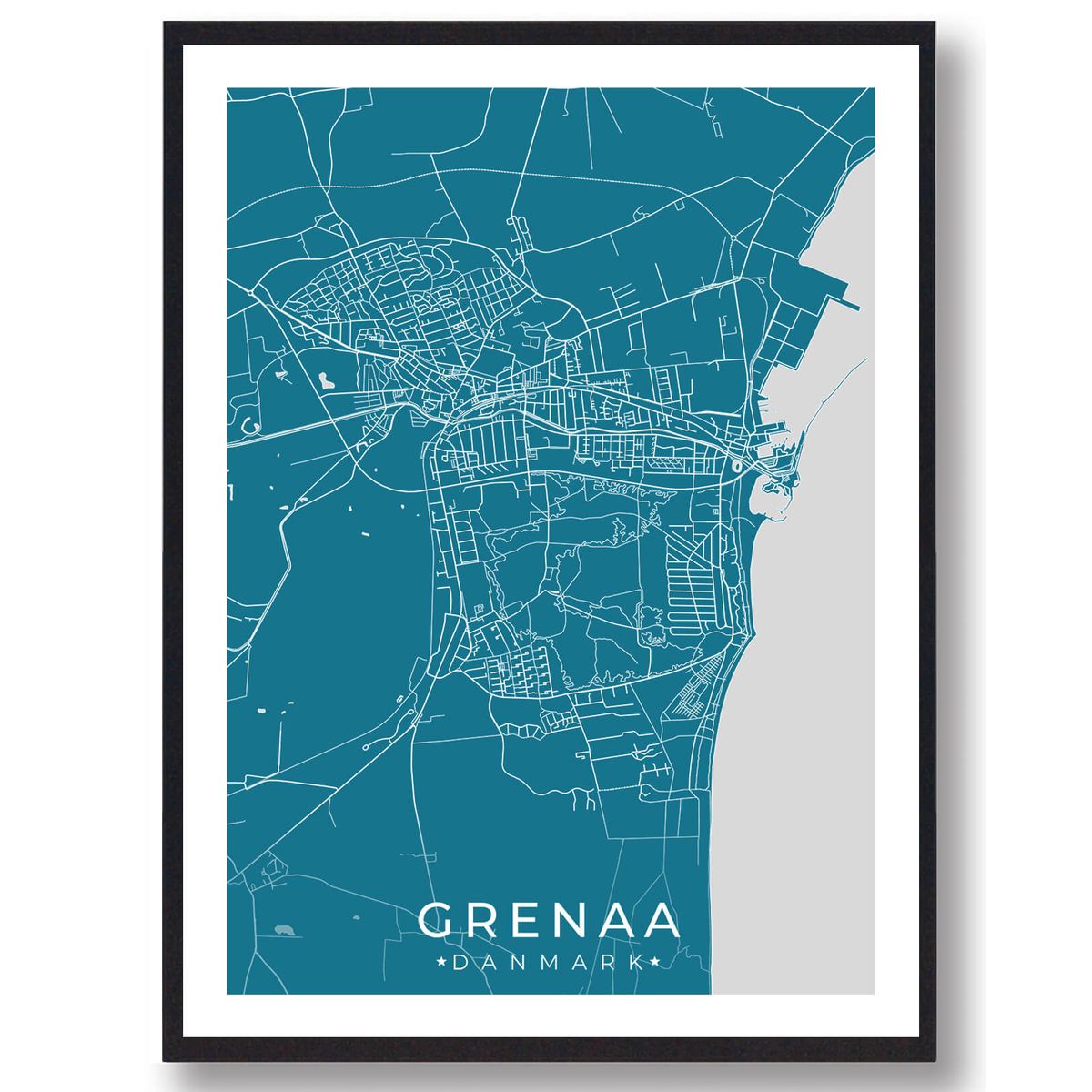 Grenaa by plakat - blå (Størrelse: M - 30x40cm)