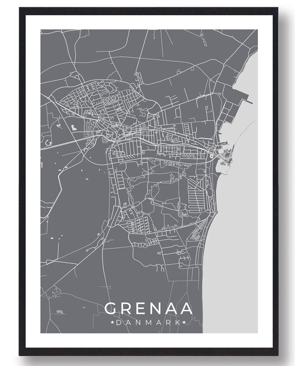 Grenaa by plakat - grå (Størrelse: L - 50x70cm (B2))