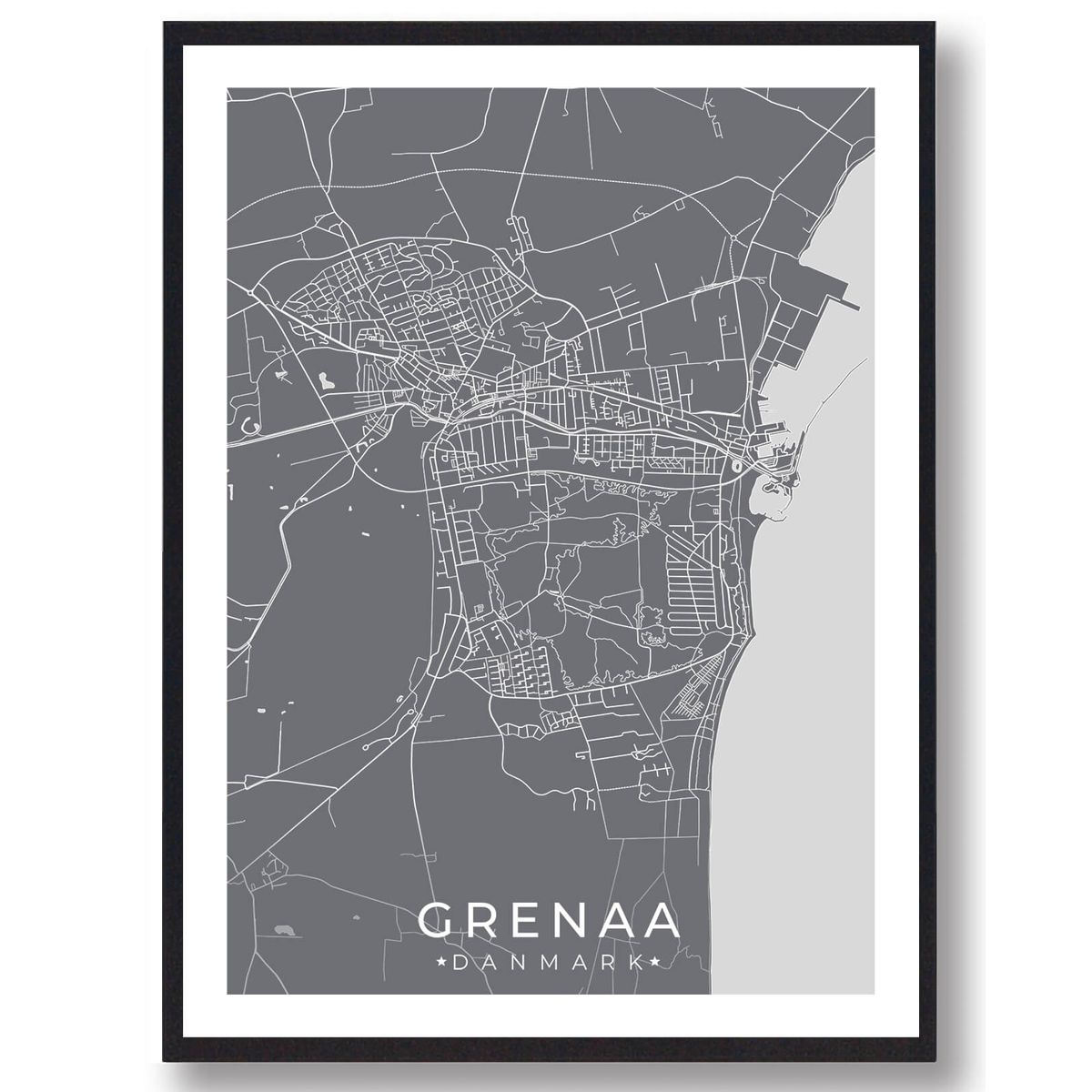 Grenaa by plakat - grå (Størrelse: S - 21x29,7cm (A4))