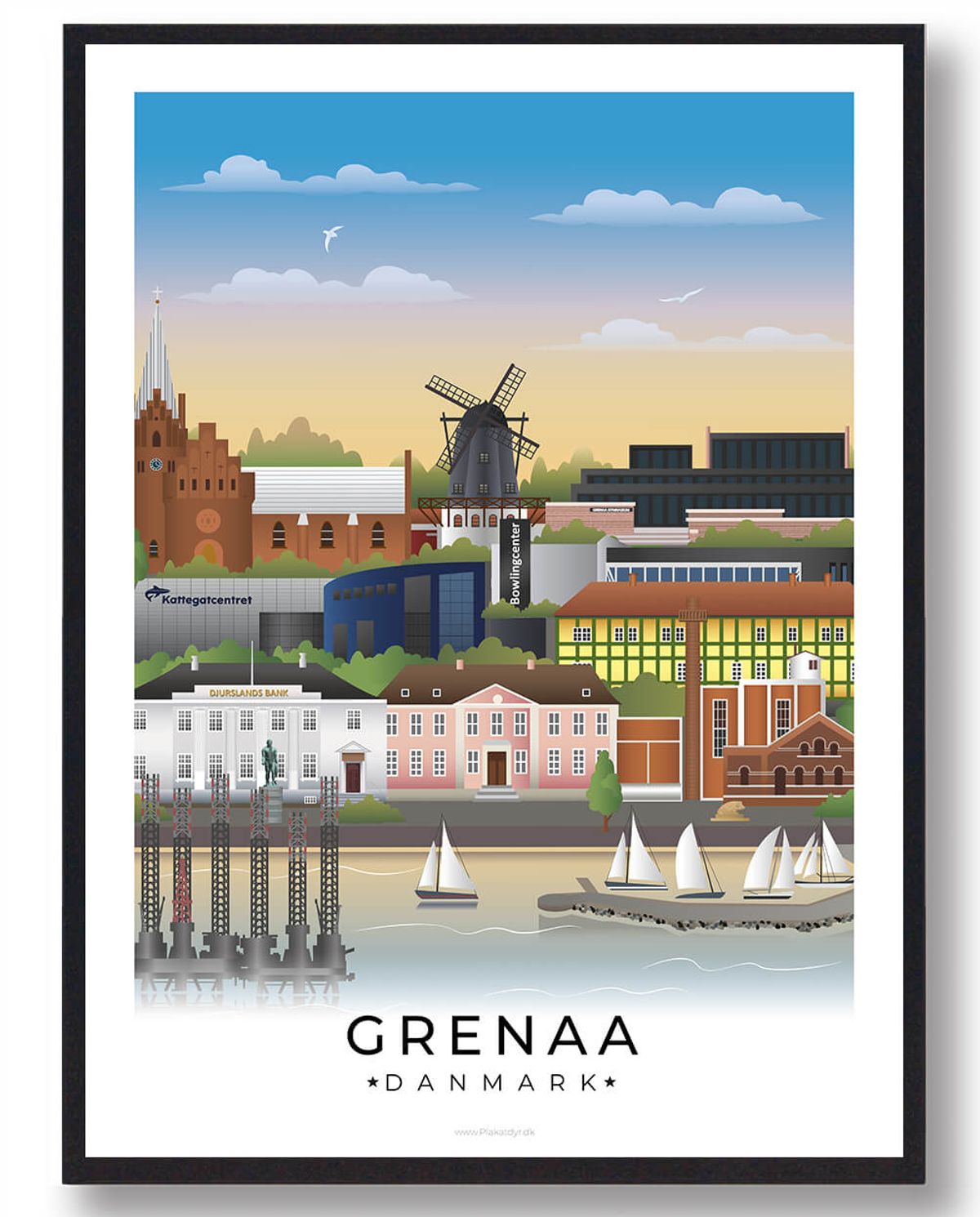 Grenaa byplakat med hvid kant (RESTPARTI) (Størrelse: L - 50x70cm (B2))