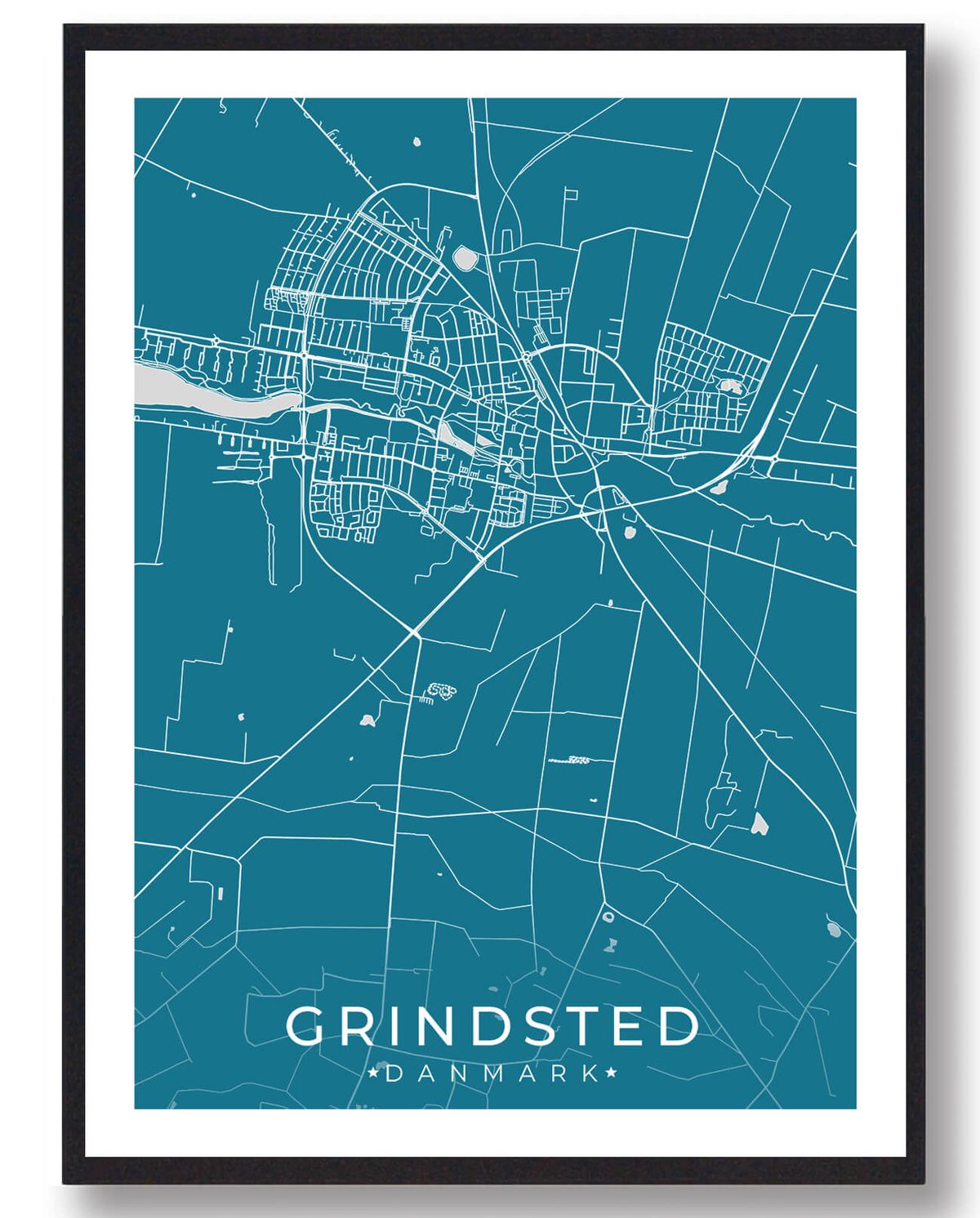 Grindsted by plakat - blå (Størrelse: L - 50x70cm (B2))