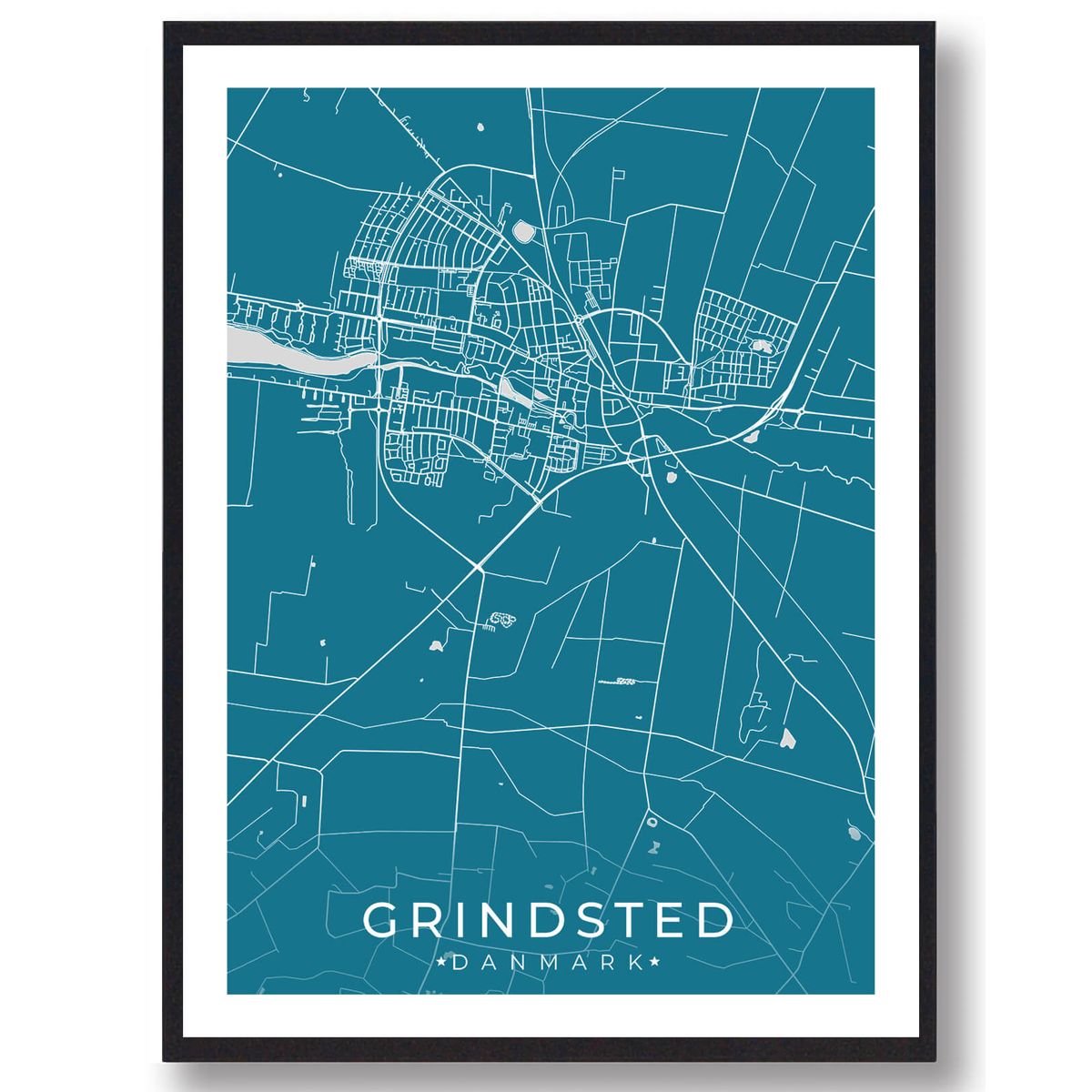 Grindsted by plakat - blå (Størrelse: M - 30x40cm)