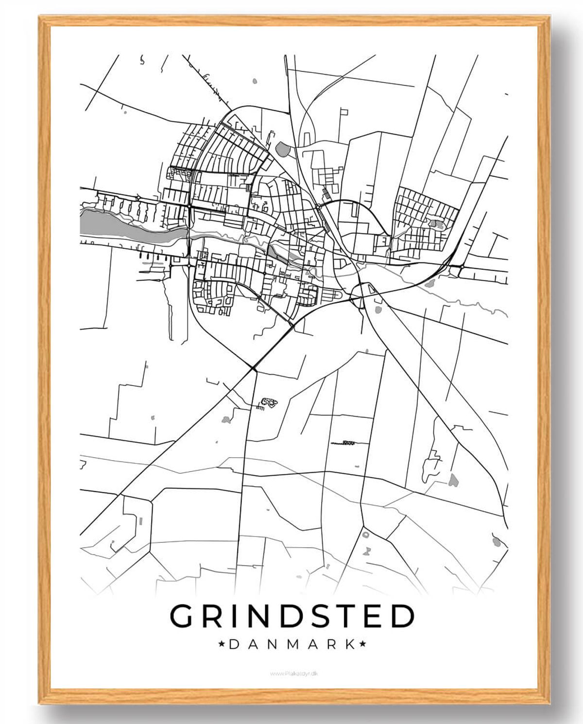 Grindsted by plakat - hvid (Størrelse: L - 50x70cm (B2))