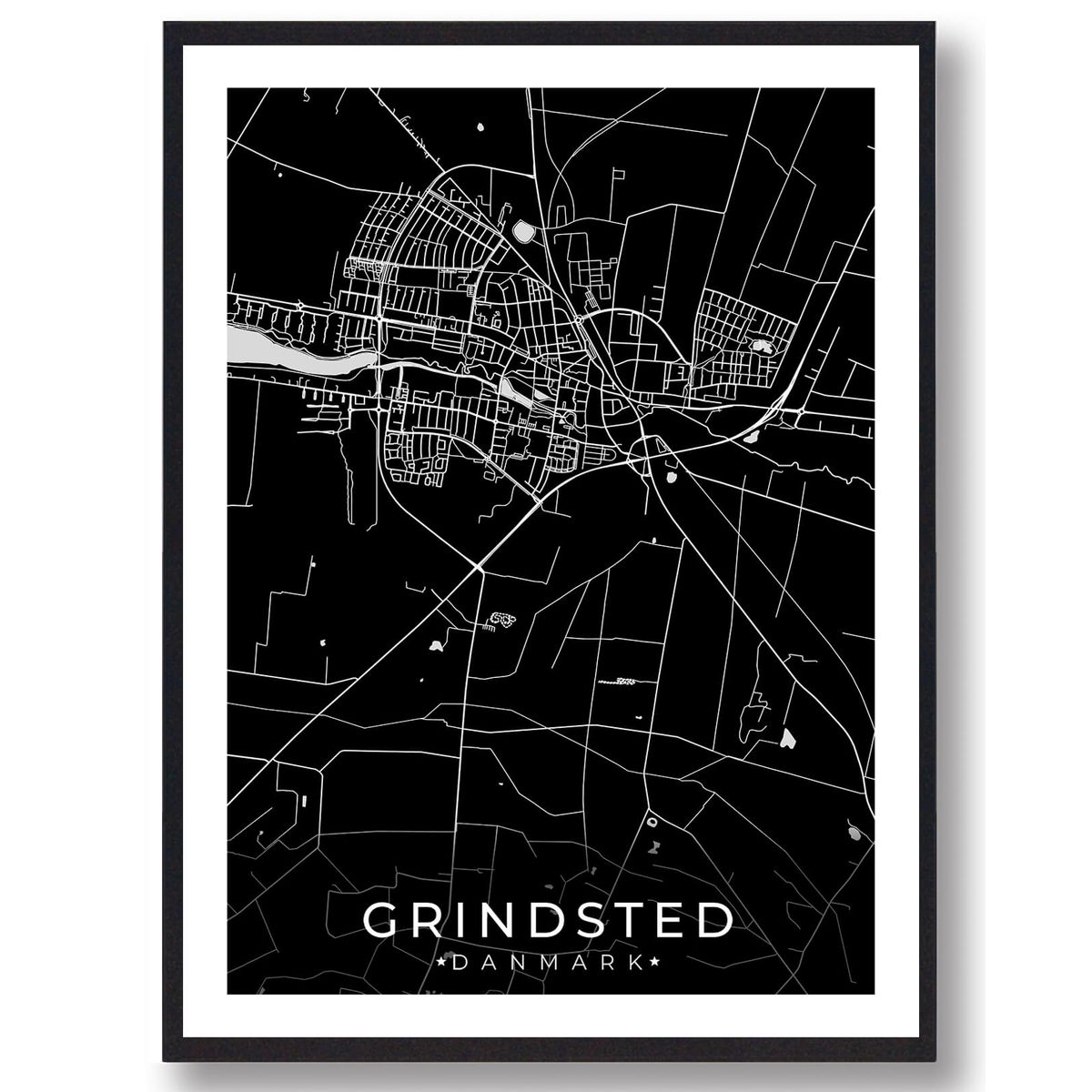 Grindsted by plakat - sort (Størrelse: S - 21x29,7cm (A4))