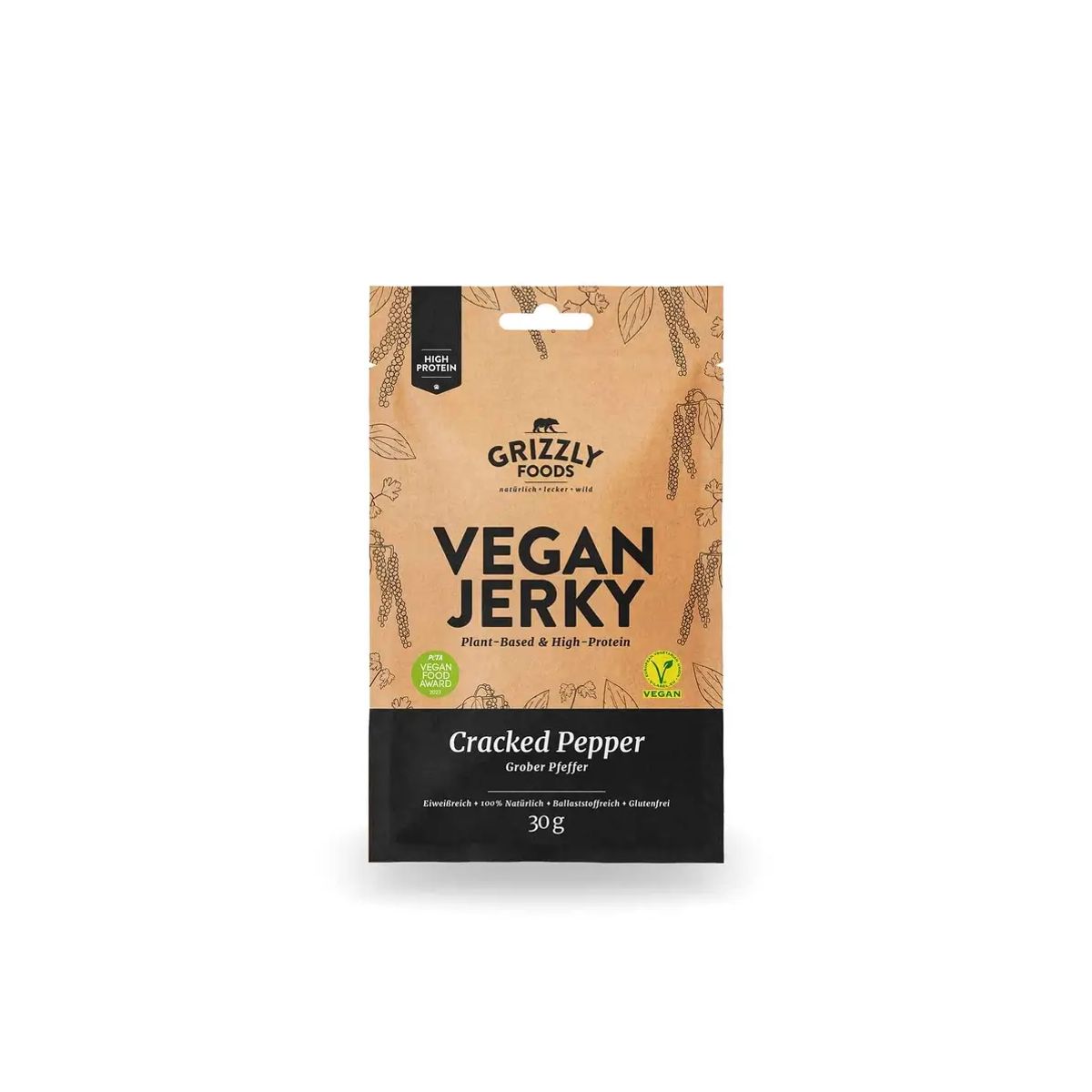 Grizzly Vegan Jerky, Cracked Peber