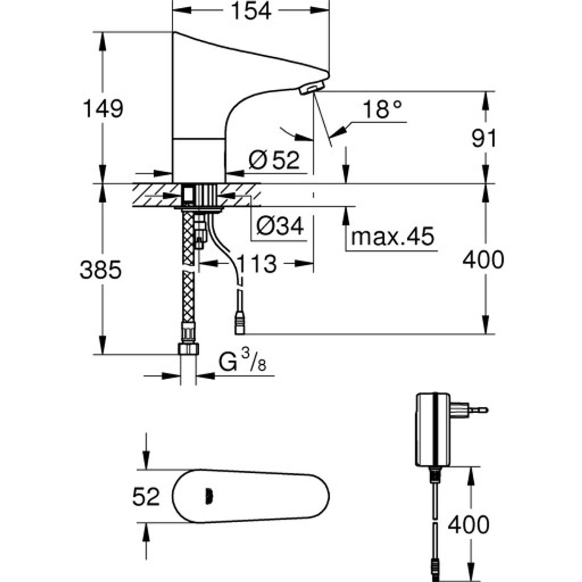 Grohe Europlus E håndvask 230V uden blander