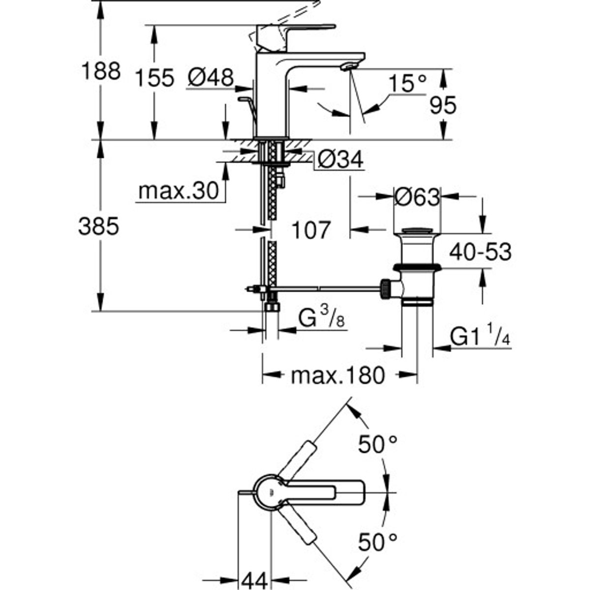 Grohe Lineare Etgrebsbatteri til håndvask XS (Supersteel)