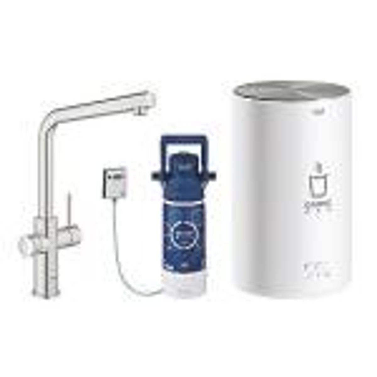 Grohe Red II Duo Køkkenarmatur med L-tud. Str. M med rund kedel og filter. Supersteel