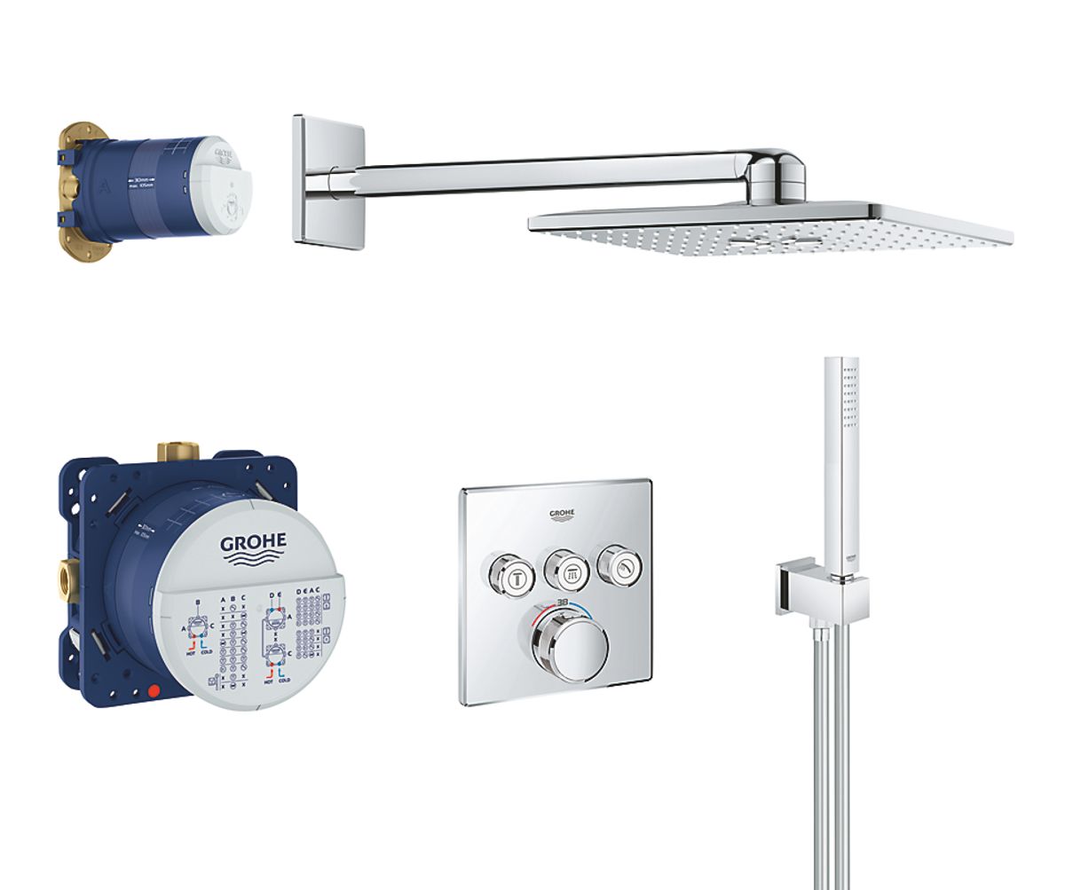 GROHE Smartcontrol Sampak 3 funktioner. Rapido smartbox, hovedbruser, håndbruser, slange, indbygningstermostat