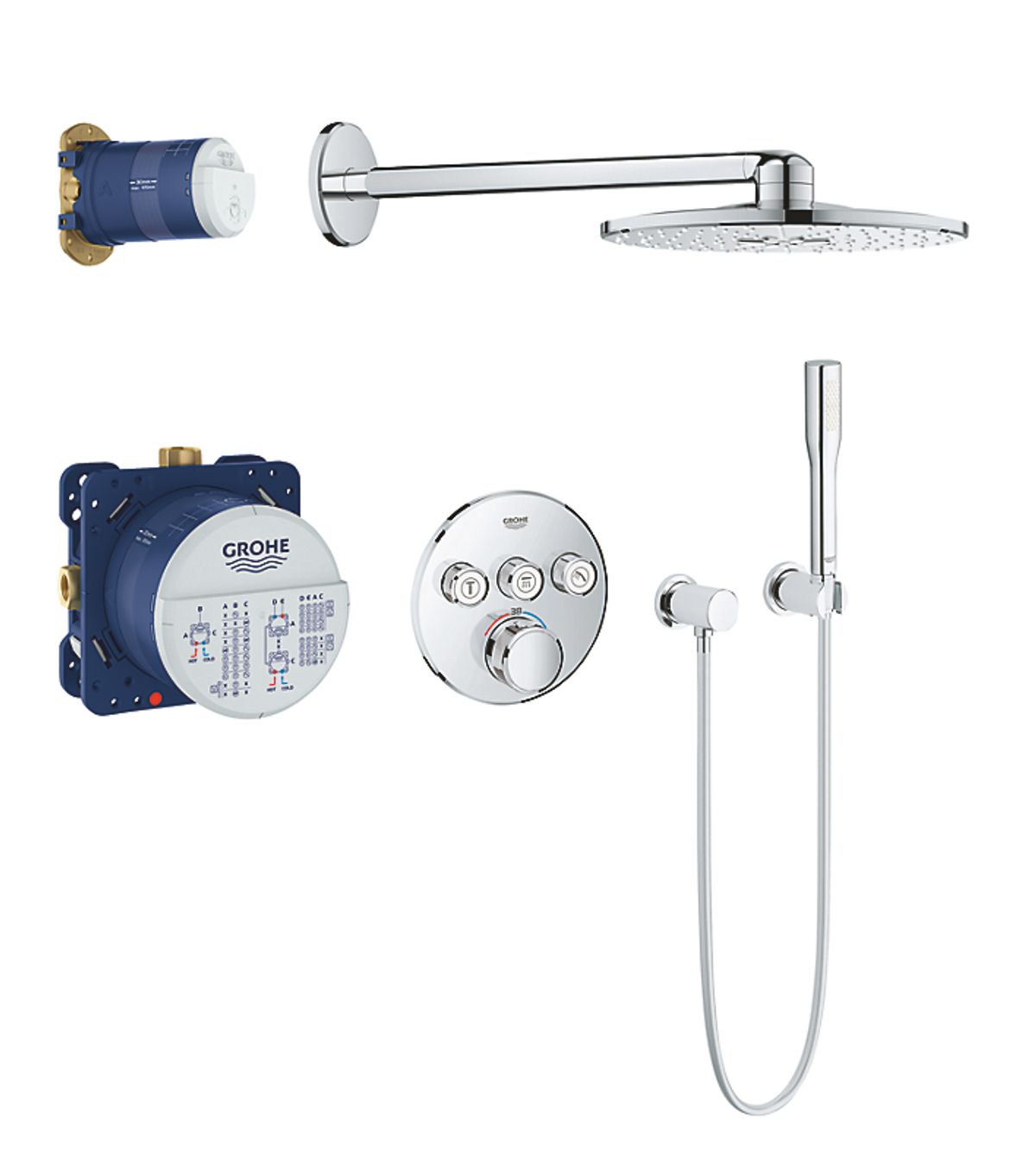 GROHE Smartcontrol Sampak 3 funktioner. Rund. Rapido smartbox, hovedbruser 310mm, håndbruser, slange, indbygningstermostat