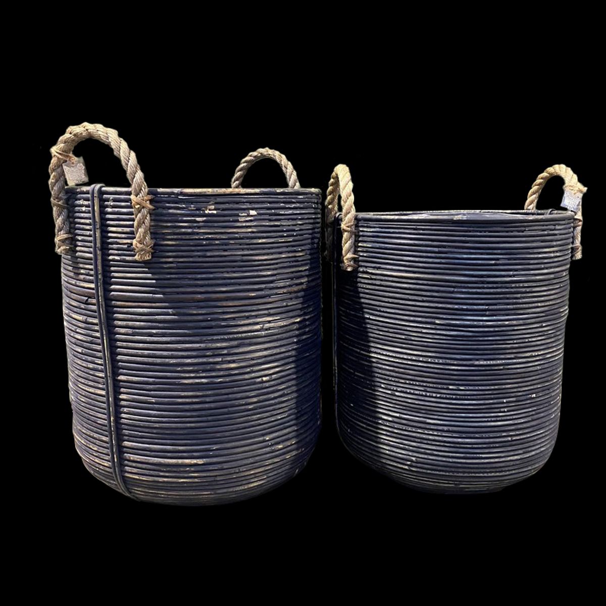 GrowDesign Basket blue Stripe Rattan sæt 2 stk.