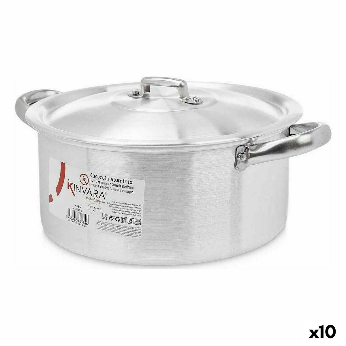 Gryde Med Låg Sølvfarvet Aluminium 4 L 24 x 13 x 31 cm (10 enheder)