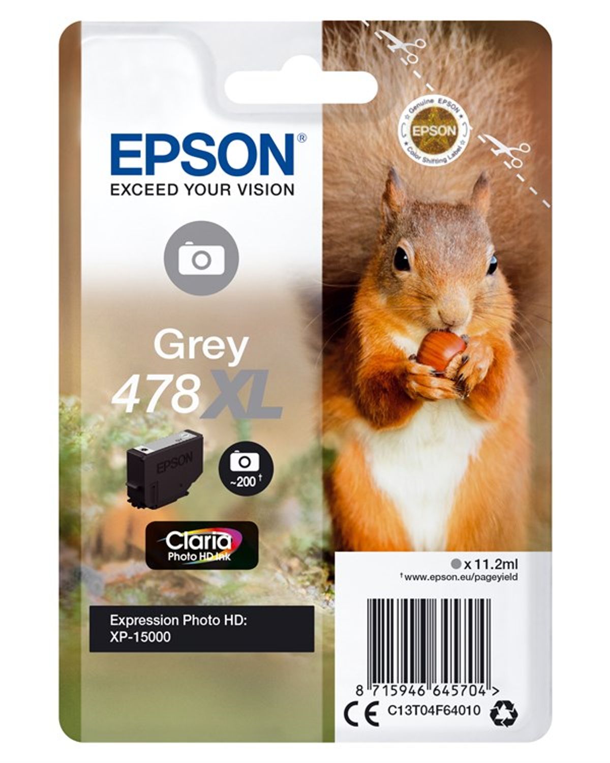 Grå blækpatron - Epson 478XL - 10,2ml.