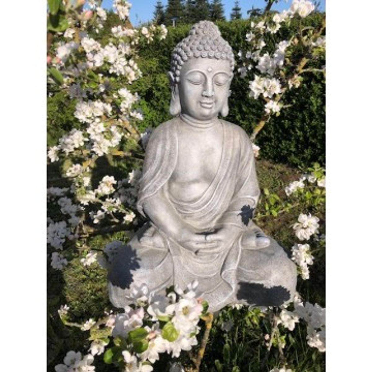 Grå Buddha 71 cm - Buddha havestatuer - GodKarmaShop