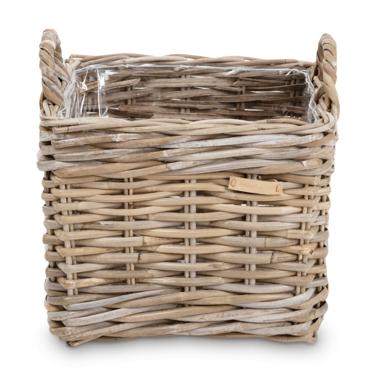 Grå Plantekurv m. plast - B32xL32xH26cm i Rattan