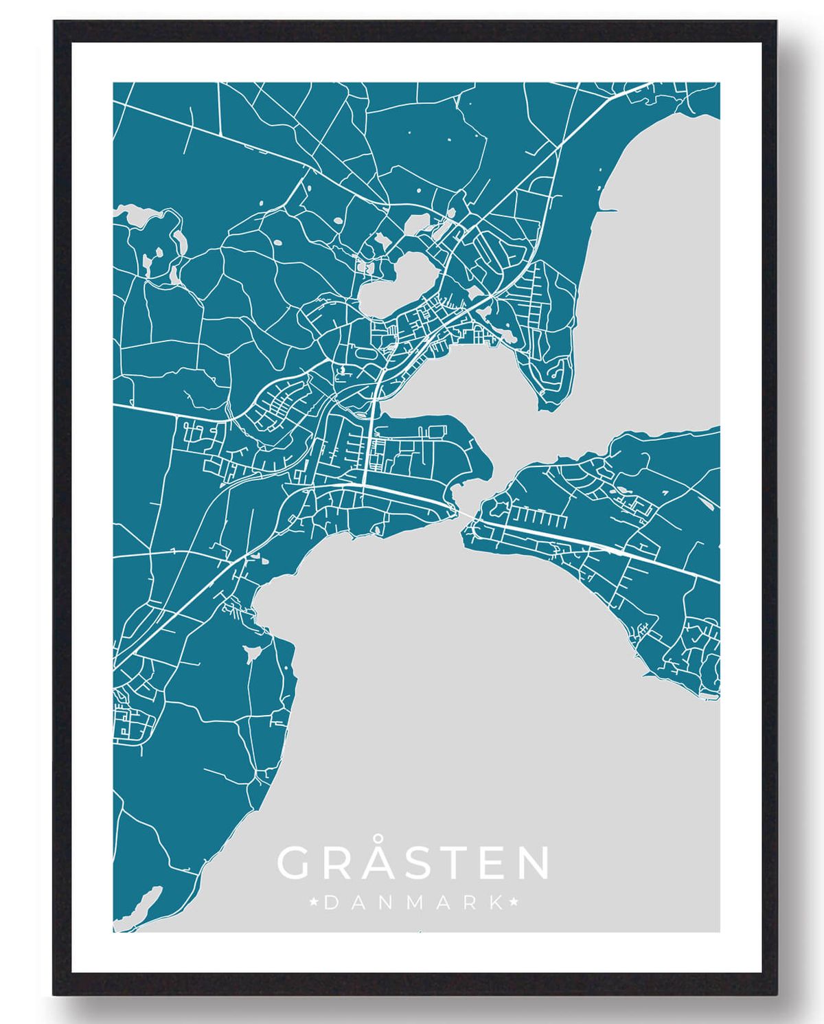 Gråsten by plakat - blå (Størrelse: M - 30x40cm)