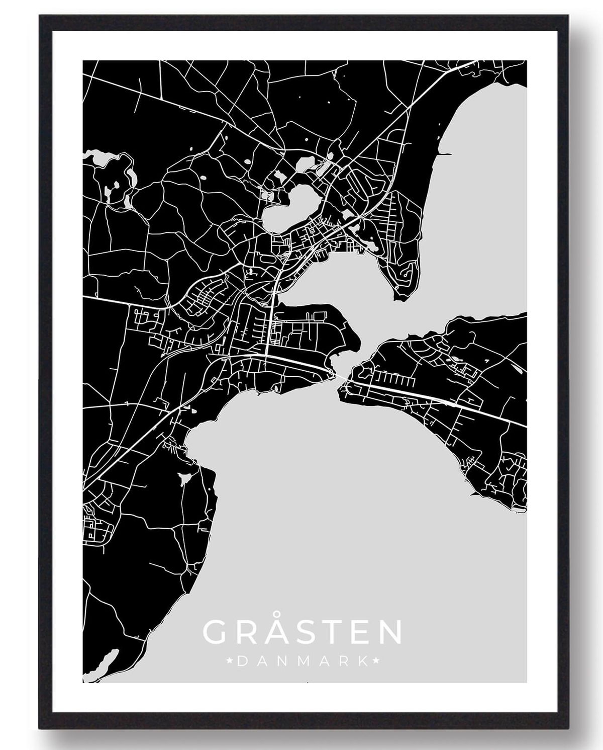 Gråsten by plakat - sort (Størrelse: M - 30x40cm)