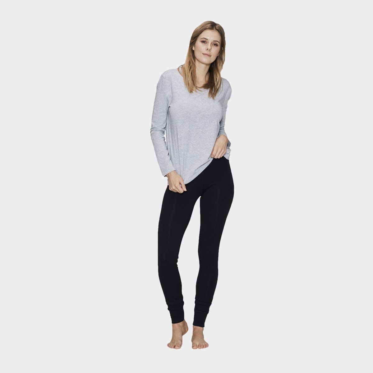 Gråt sort homewear sæt i bambus - Leggings og Langærmet T-shirt, L