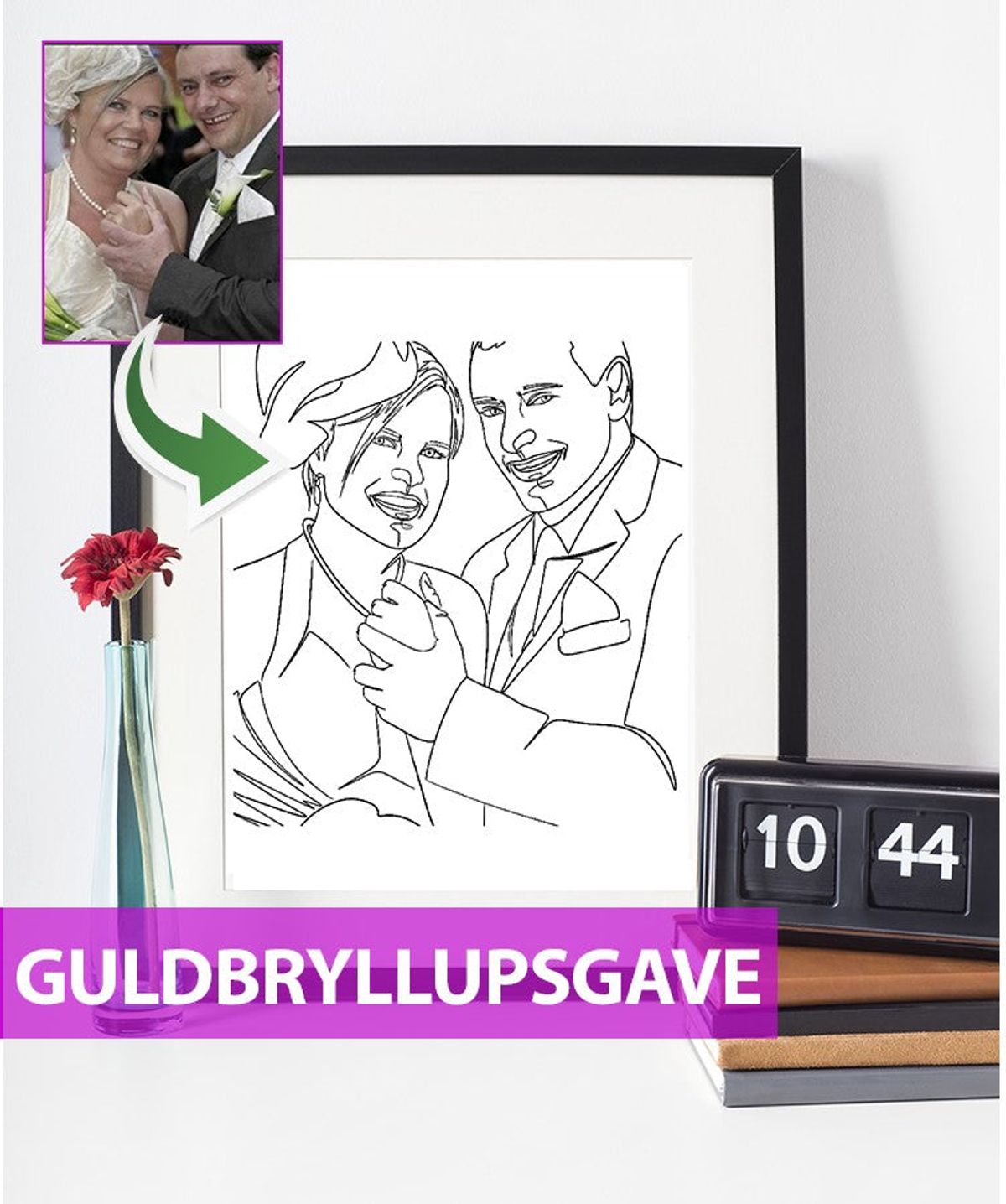 Guldbryllupsgave - line art tegning efter dine fotos