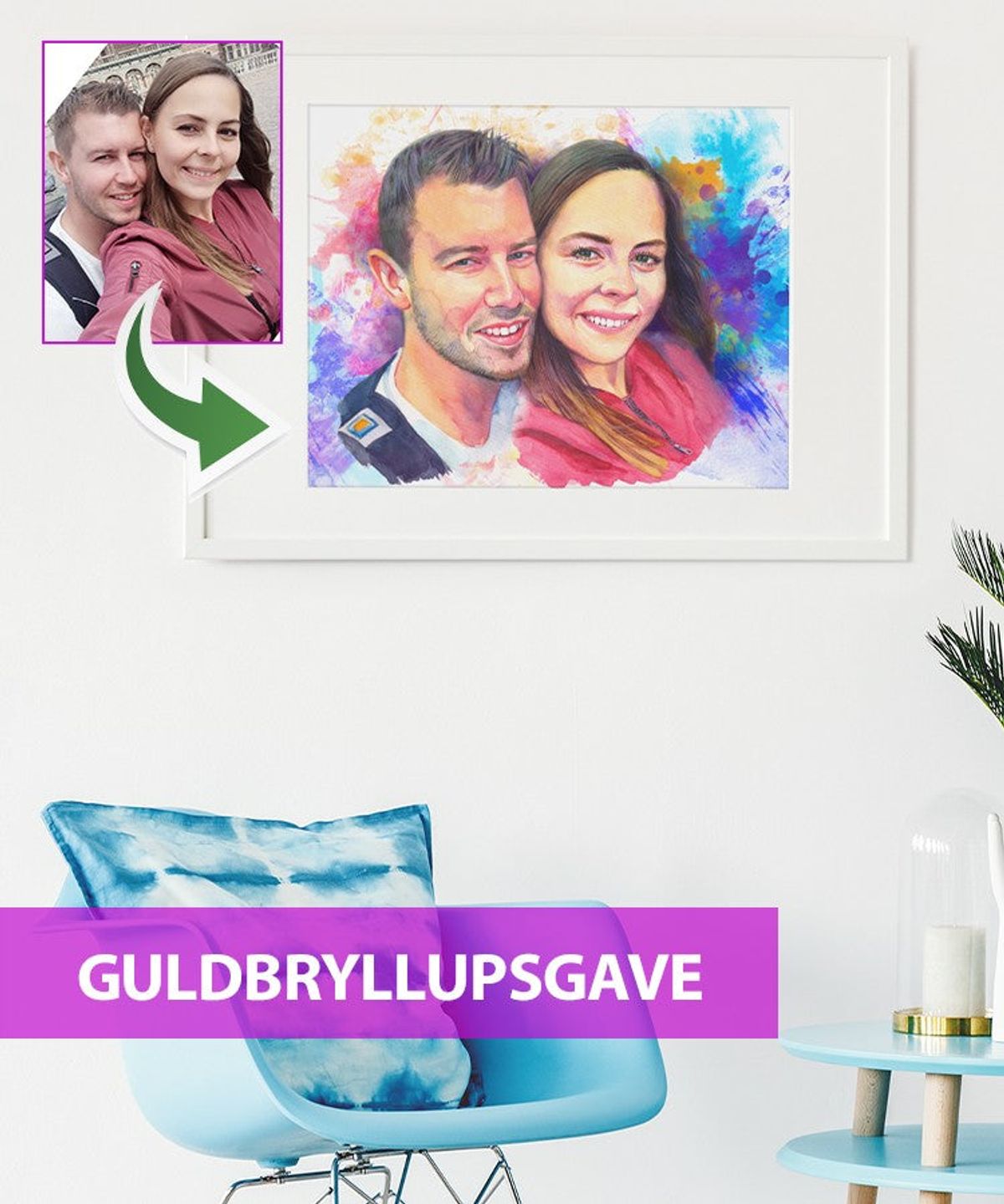 Guldbryllupsgave - Vandmaleri efter dine fotos